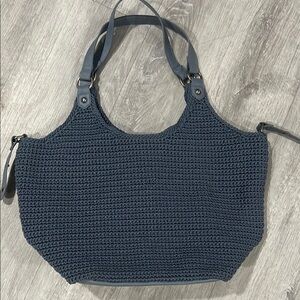Elegant Navy Blue Crochet Tote Bag